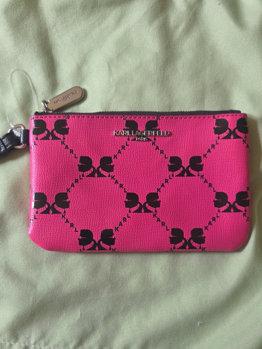 NEW Karl Lagerfeld Hot Pink Wristlet with Black Logo Pattern